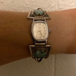 Vintage Native American Sterling Silver with inlaid Turquoise Watch Band